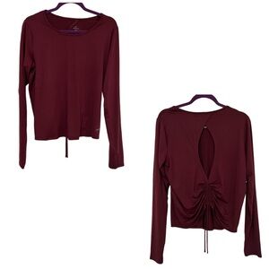 Freely Back Draw Shirring Ruched Long Sleeve Burgundy Top Size XL